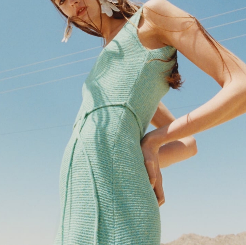 ZARA BELTED KNIT MIDI DRESS